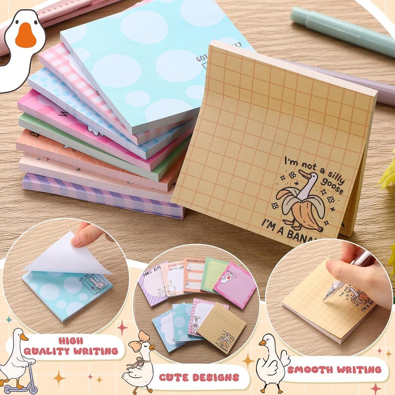 Saypacck 9 Pads Goose Sticky Notes Cartoon Self Stick Notepads 3x3 Inches Notes Adhesive Memo Pad Office Decor Gifts for Students School Teacher Office Meeting - Image 3