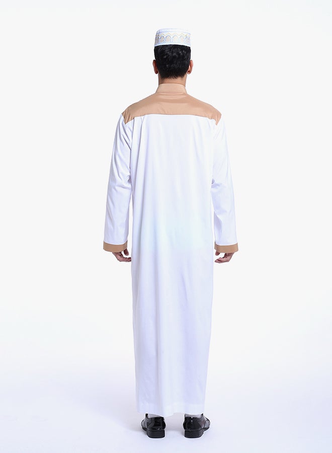 Long Sleeves Arabi Kandora White/Brown  - Image 2