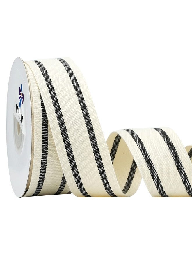 MEEDEE Natural Cotton Ribbon Stripes Fabric Ribbon 1-1/2 inch Black and White Stripe Ribbon for DIY Crafts Ribbon for Gift Wrapping Home Decor Sewing (10 Yards) - Image 1