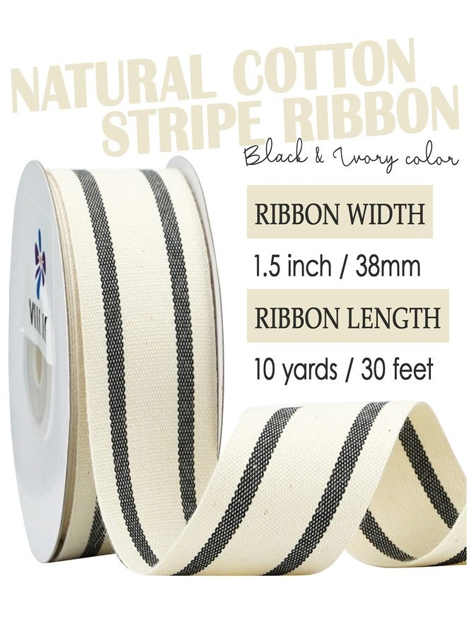 MEEDEE Natural Cotton Ribbon Stripes Fabric Ribbon 1-1/2 inch Black and White Stripe Ribbon for DIY Crafts Ribbon for Gift Wrapping Home Decor Sewing (10 Yards) - Image 2