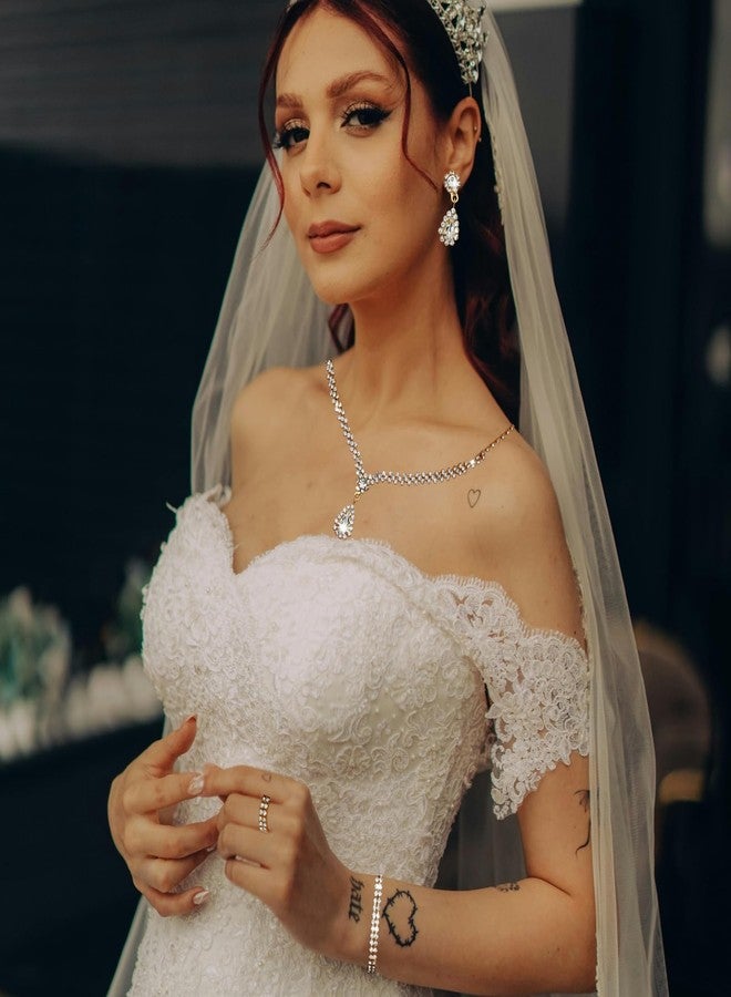 IS4U Rhinestone Water Drop Set for Women Bridal Wedding Vintage Colourful Crystal Zircon Statement Necklace Ring Earrings Bracelet Set Party Dress Ball Fashion Jewellery (Gold) - Image 2