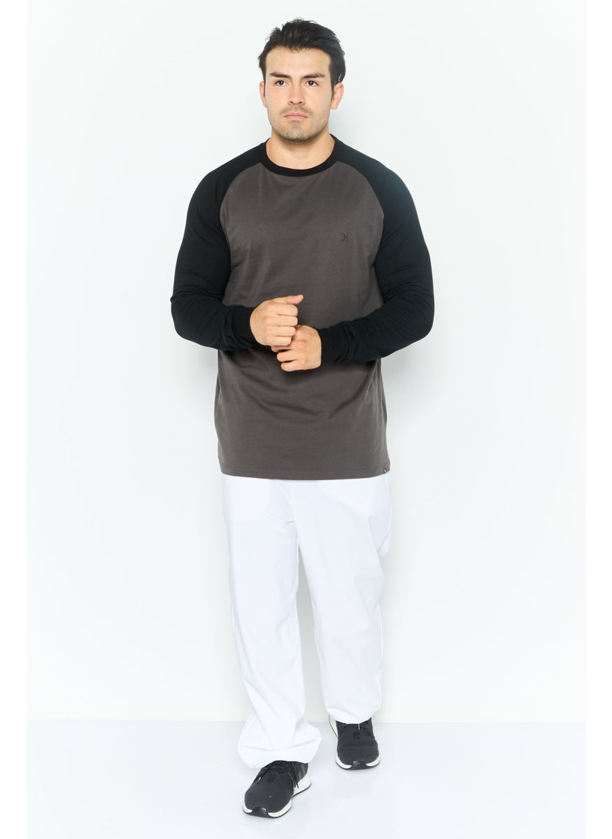 Hurley Men Crew Neck Long Sleeve Embroidered T-Shirts, Grey  - Image 3