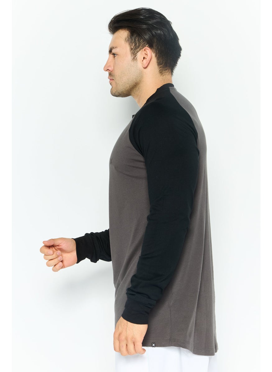 Hurley Men Crew Neck Long Sleeve Embroidered T-Shirts, Grey  - Image 2