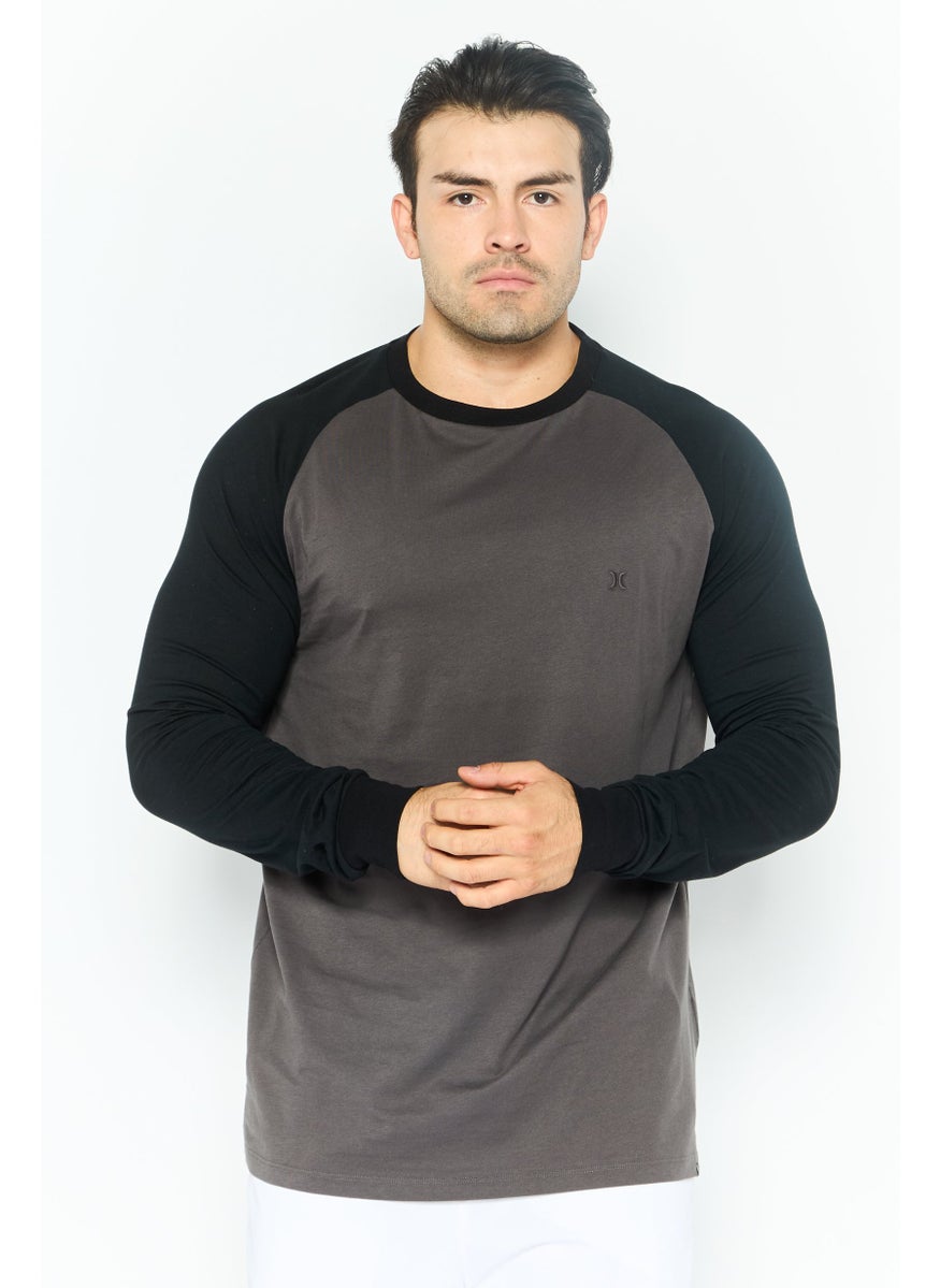 Hurley Men Crew Neck Long Sleeve Embroidered T-Shirts, Grey  - Image 1