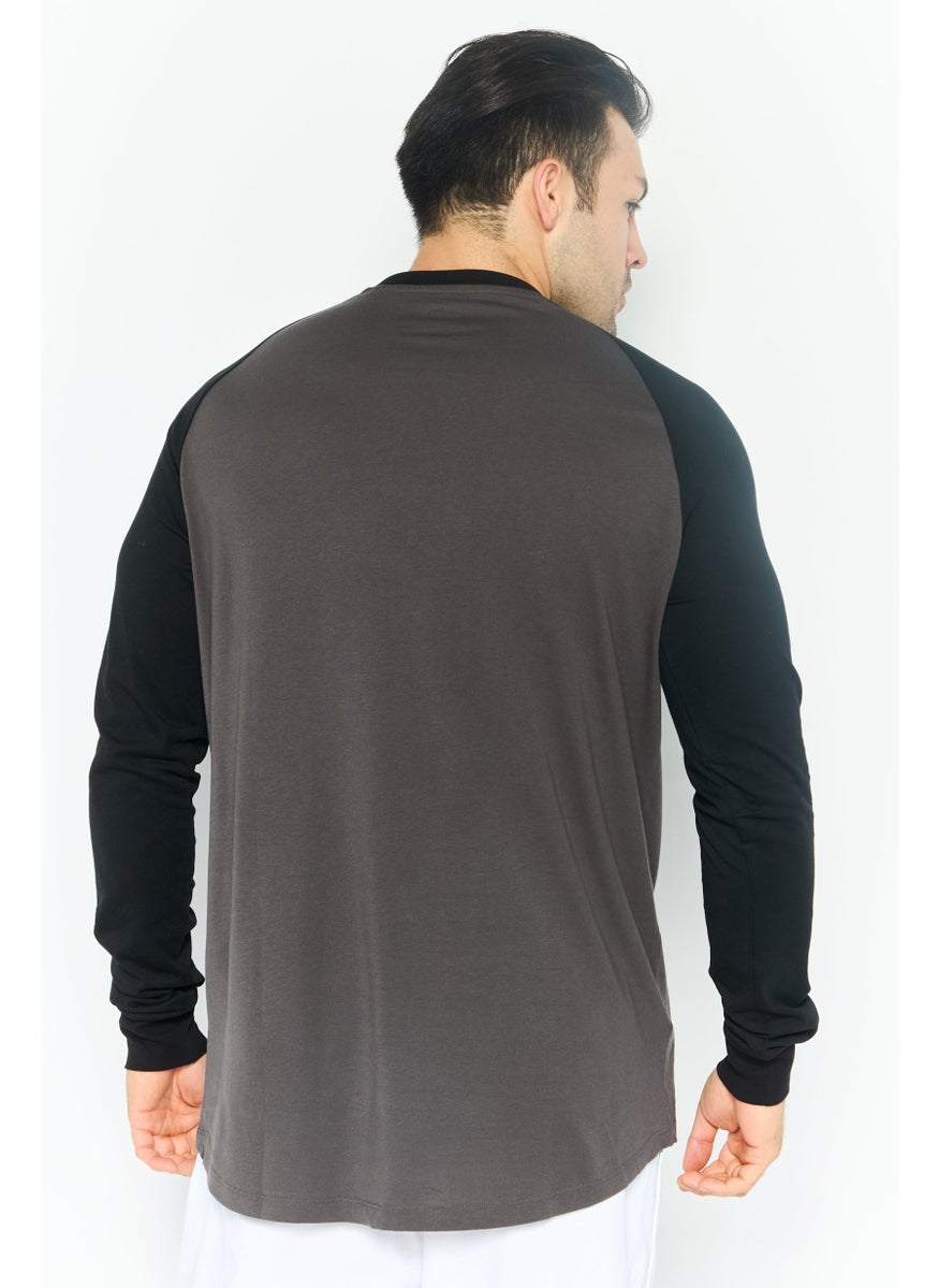 Hurley Men Crew Neck Long Sleeve Embroidered T-Shirts, Grey  - Image 4