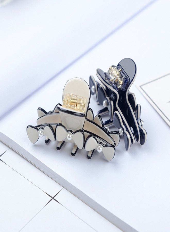 Prettyou 2.75 Inches Handmade Celluloid Korea Style Barrettes Pearl Bowknot Hair Claw Luxury Fashion Accessories Hair Clip for Women (Navy Blue) - Image 5