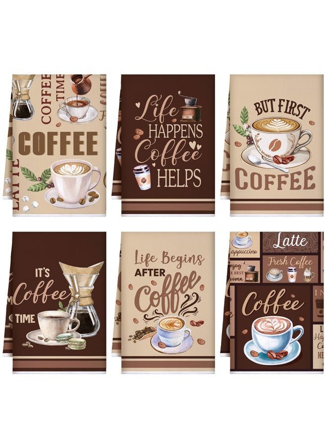 Bencailor 6 Pcs Coffee Kitchen Towels Decorative Sets Dish Towels Absorbent Fast Drying Hand Tea Vintage Hanging Reusable Cleaning Dishcloths for Cooking Farmhouse Bathroom Accessory - Image 1