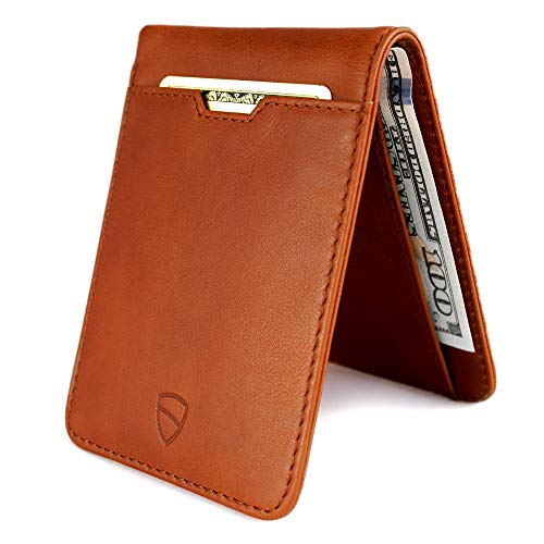 Vaultskin MANHATTAN Slim RFID Blocking Bifold Leather Wallet for Men - Minimalist Front Pocket Card Holder, Holds 9 Cards & Cash, Premium Italian Leather (Cognac) - Image 1