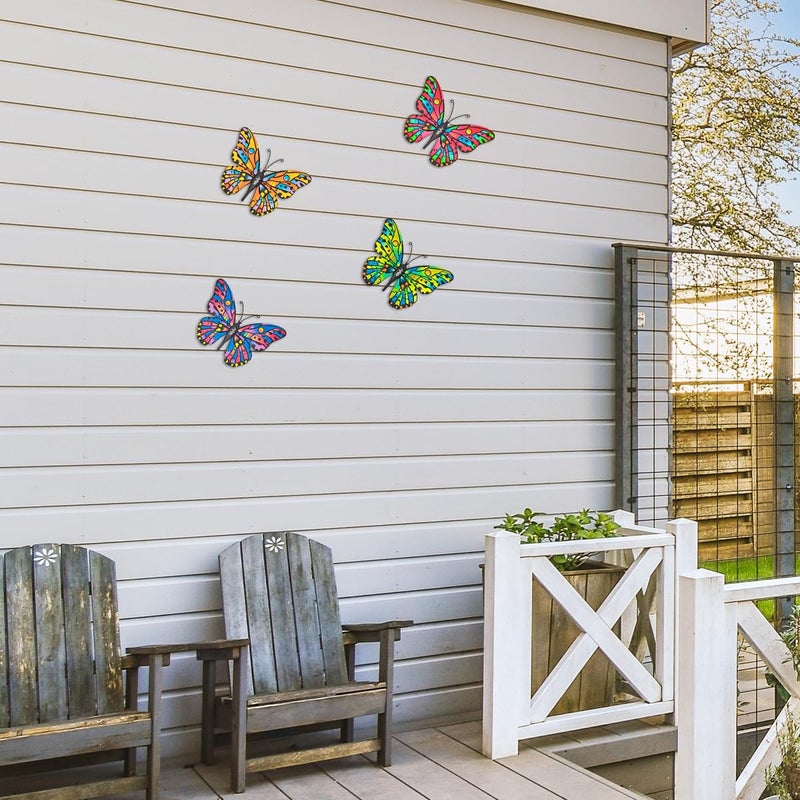Daogtc 4 Pack Outdoor Butterfly Wall Decor - 9.6 inches Metal Butterfly Wall Art Decorartion for Yard Fence Garden Patio Balcony - Image 3