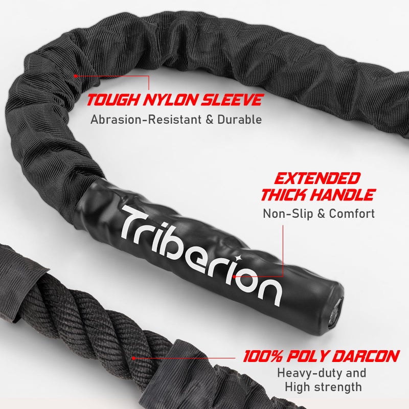 Triberion Battle Rope for Home Gym Workout - 1.5 Inch 30ft Heavy Weighted Training Exercise Ropes Fitness Equipment with Sleeve and Anchor Strap Kit for Outdoor Working Out - Image 5