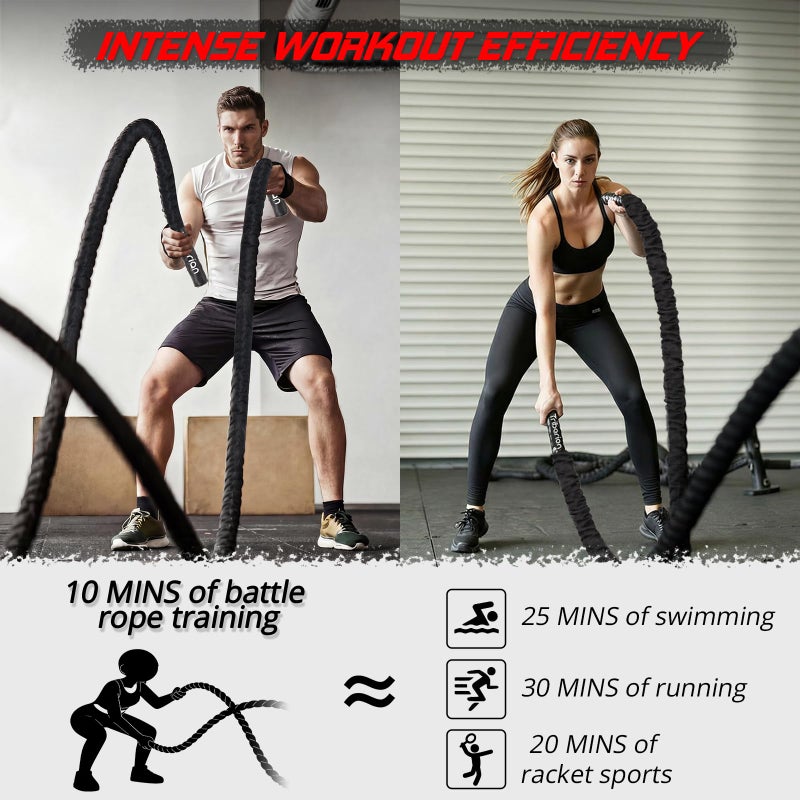 Triberion Battle Rope for Home Gym Workout - 1.5 Inch 30ft Heavy Weighted Training Exercise Ropes Fitness Equipment with Sleeve and Anchor Strap Kit for Outdoor Working Out - Image 3