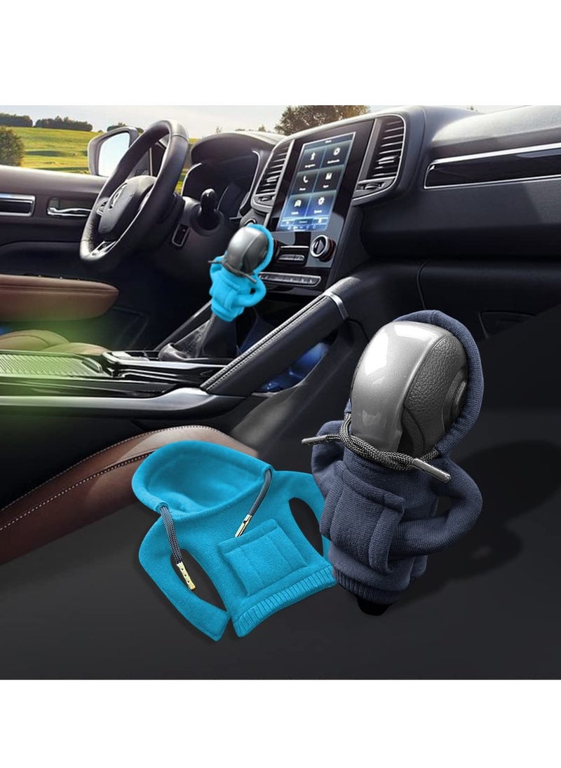 Excefore Sweatshirt Auto Gear Shift Knob Cover, Car Shifter Hoodie Gear Shift, Lever Knob Cover Car Interior Decoration for Most Vehicles (2pcs, 2 Colors)  - Image 2