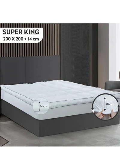 Donetella Mattress Topper Fitted Style Extremely Thick, Ultra Luxurious, and Incredibly Soft 200 x 200 Height 14 Cms