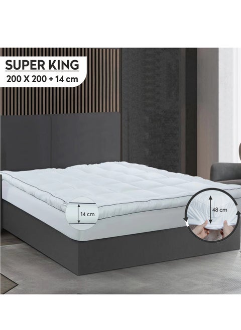 Mattress Topper Fitted Style Extremely Thick, Ultra Luxurious, and Incredibly Soft 200 x 200 Height 14 Cms