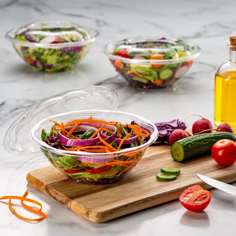 Comfy Package [50 Sets - 24 oz.] Clear Plastic Salad Bowls To Go With Airtight Lids - Image 3