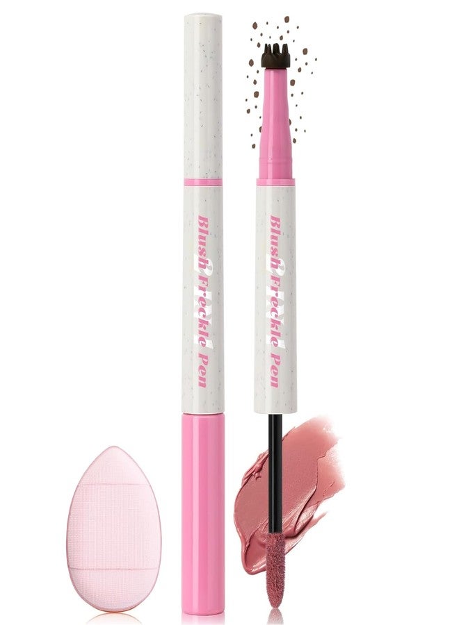 FirstFly 2 in1 Freckle Blush Pen, Light Brown Faux Freckle Stamp Pen Soft Pink Liquid Blush for Natural Sunkissed Makeup, Face Natural Lifelike Waterproof Long Lasting Quick Dry Fake Freck Tint Marker Pen - Image 1