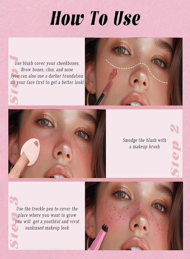 FirstFly 2 in1 Freckle Blush Pen, Light Brown Faux Freckle Stamp Pen Soft Pink Liquid Blush for Natural Sunkissed Makeup, Face Natural Lifelike Waterproof Long Lasting Quick Dry Fake Freck Tint Marker Pen - Image 5