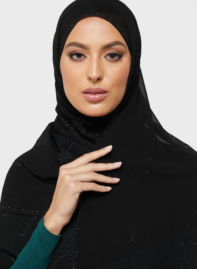 KASHKHA Chiffon Hijab With Embroidery And Stone Work