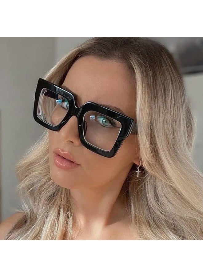 CHAUOO Oversized Glasses for Women - Fashion Oversized Blue Light Blocking Glasses, Multi-color Thick Square Computer Eyewear (Pattern) - Image 3
