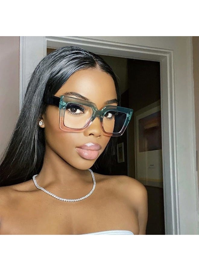 CHAUOO Oversized Glasses for Women - Fashion Oversized Blue Light Blocking Glasses, Multi-color Thick Square Computer Eyewear (Pattern) - Image 2
