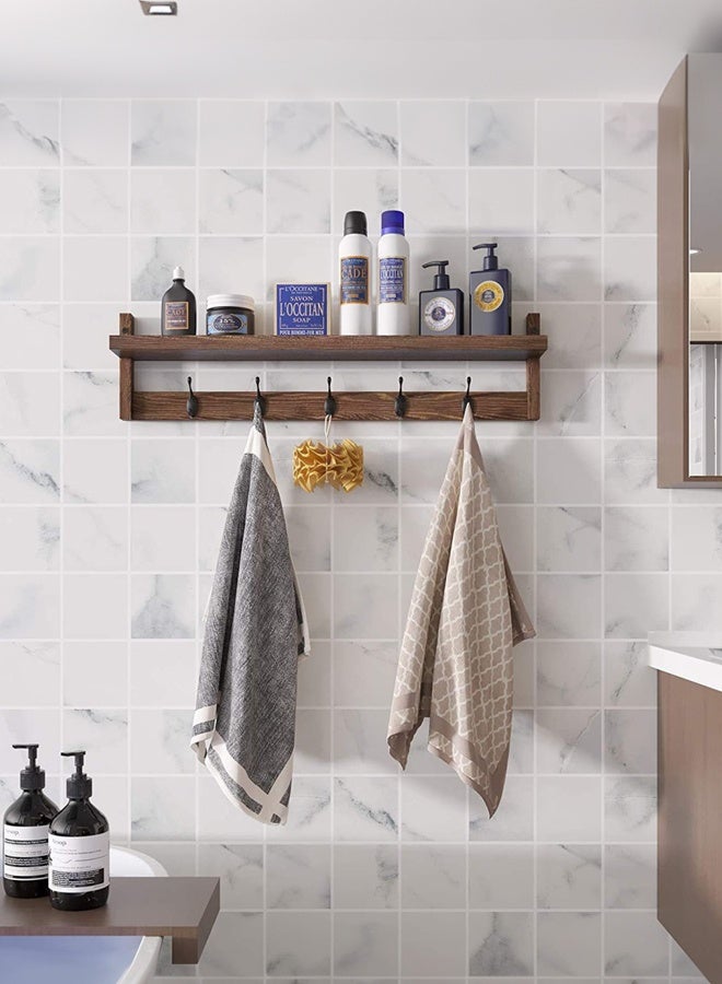 فورثكان رف حائط مع خطافات للمعاطف، رف معاطف جداري للمداخل، رف حائط معلق من الخيزران مع 5 خطافات معدنية مزدوجة للممر/الحمام/غرفة النوم/المطبخ - Image 3