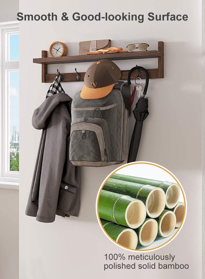 فورثكان رف حائط مع خطافات للمعاطف، رف معاطف جداري للمداخل، رف حائط معلق من الخيزران مع 5 خطافات معدنية مزدوجة للممر/الحمام/غرفة النوم/المطبخ - Image 4