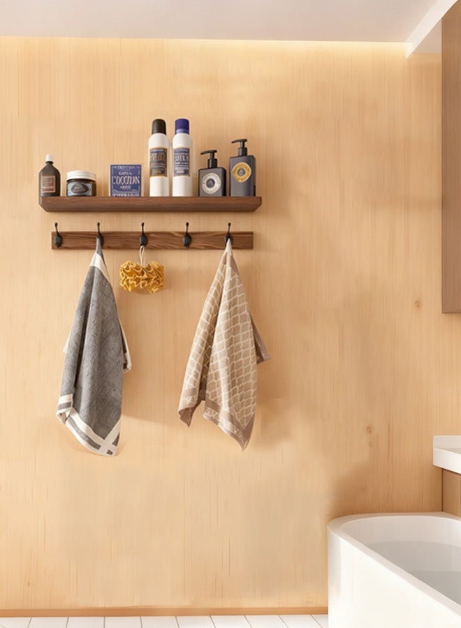 فورثكان رف حائط مع خطافات للمعاطف، رف معاطف جداري للمداخل، رف حائط معلق من الخيزران مع 5 خطافات معدنية مزدوجة للممر/الحمام/غرفة النوم/المطبخ - Image 5