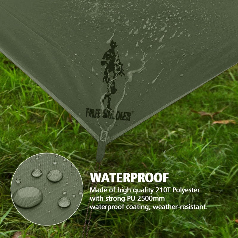 FREE SOLDIER Camping Tarp Waterproof Portable Tarp Multifunctional Outdoor Camping Traveling Awning Backpacking Tarp Shelter Rain Tarp (Dark Green 10×10.5ft) - Image 3