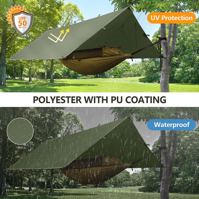 FREE SOLDIER Camping Tarp Waterproof Portable Tarp Multifunctional Outdoor Camping Traveling Awning Backpacking Tarp Shelter Rain Tarp (Dark Green 10×10.5ft) - Image 4