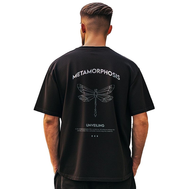 NOBERO Men's Black Graphic Print Oversized T-Shirt - Image 1