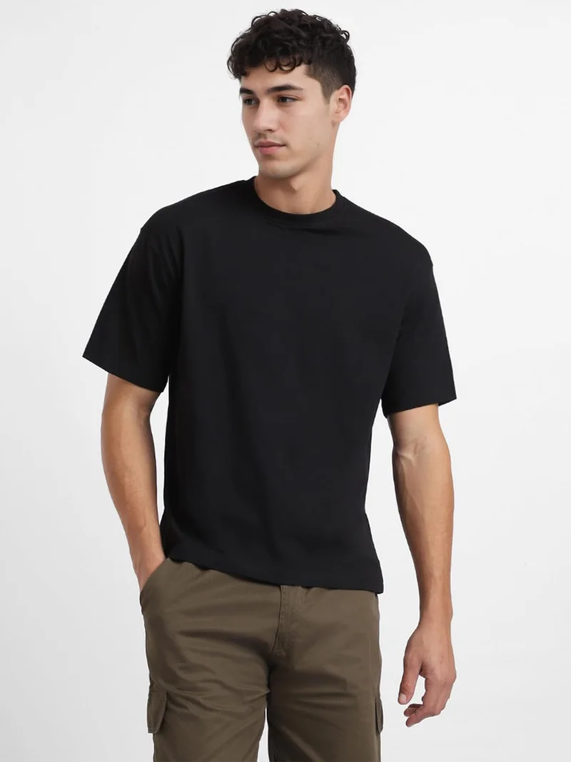 NOBERO تيشيرت رجالي أسود مطبوع كبير الحجم