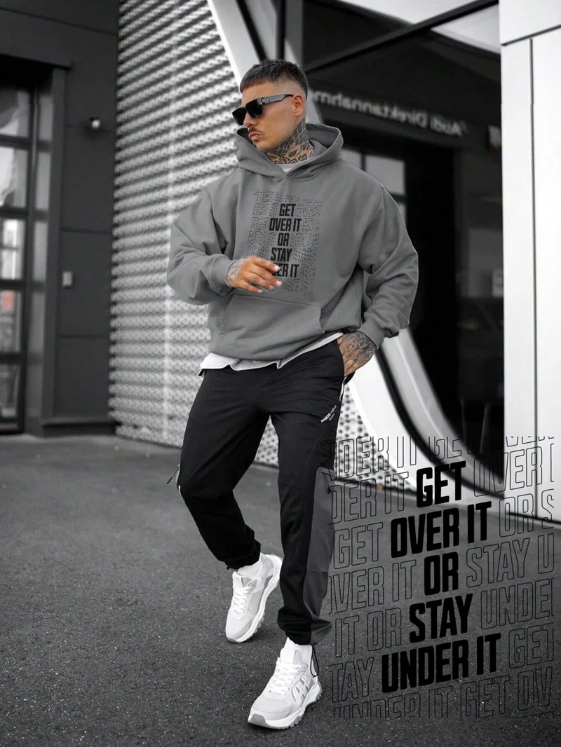 DogFish Women, Men's Sweatshirt Oversize Get Over It Printed Thick Gray Lover Sweatshirt