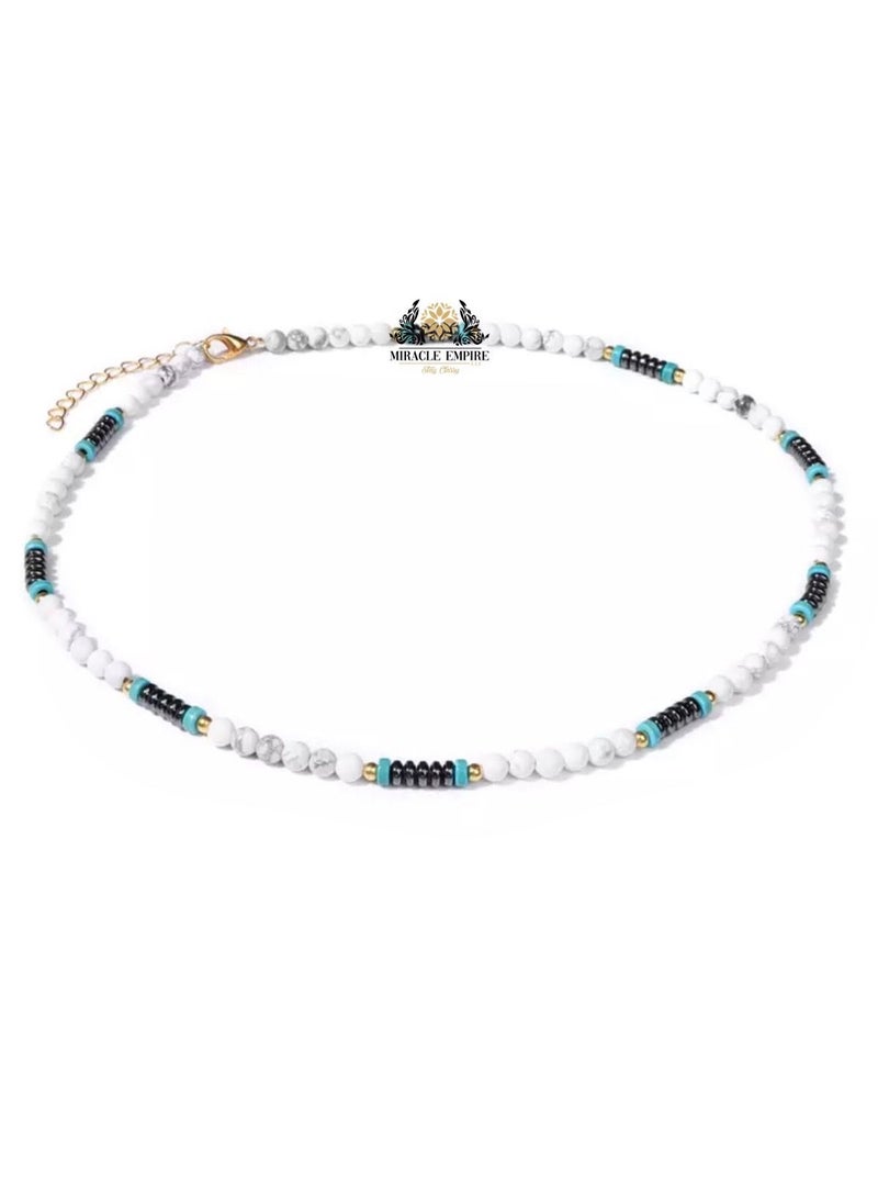 Miracle Empire Men Necklace Natural Stones 4MM Howlite Turquoise And Hemitate  - Image 1