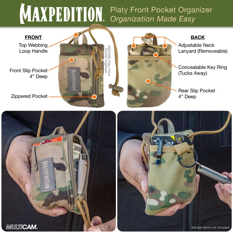 MAXPEDITION Platy Front Pocket Organizer, Durable EDC Tool Pouch for Men, Neck Wallet with Paracord Lanyard, Holds Flashlight, Multitool, Pen, Notebook (Multicam, 3.5" x 5") - Image 4