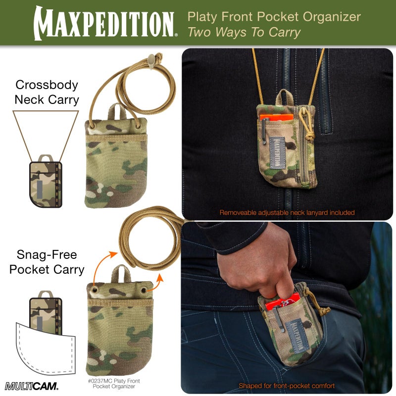 MAXPEDITION Platy Front Pocket Organizer, Durable EDC Tool Pouch for Men, Neck Wallet with Paracord Lanyard, Holds Flashlight, Multitool, Pen, Notebook (Multicam, 3.5" x 5") - Image 5