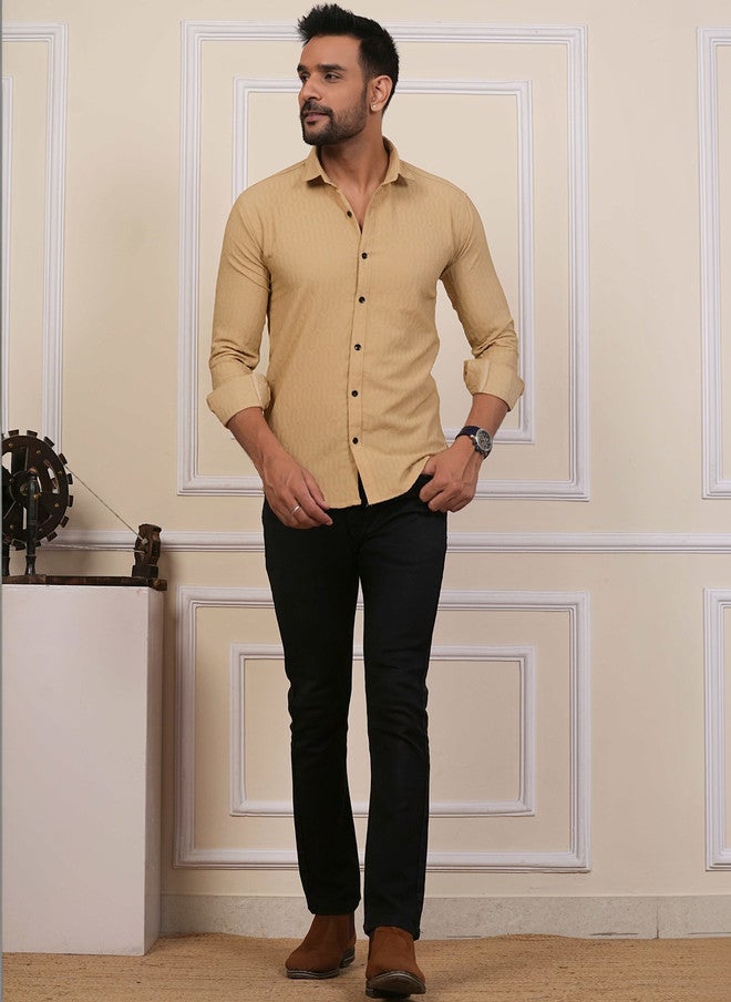 BADLAND Men Classic Casual Shirt - Gold-toned Textured Opaque - Image 4
