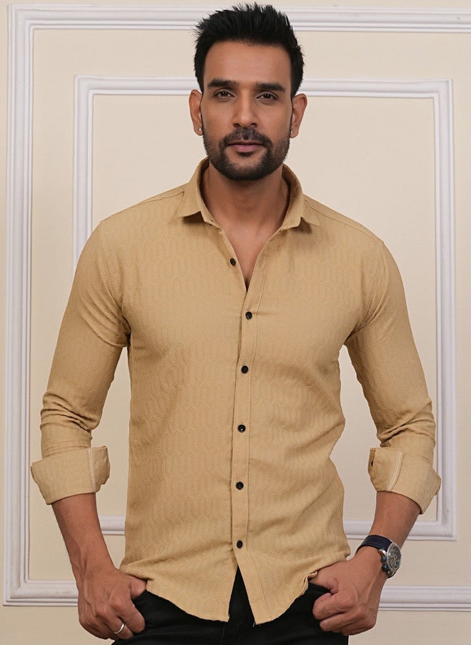BADLAND Men Classic Casual Shirt - Gold-toned Textured Opaque - Image 1