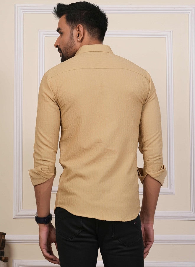 BADLAND Men Classic Casual Shirt - Gold-toned Textured Opaque - Image 5