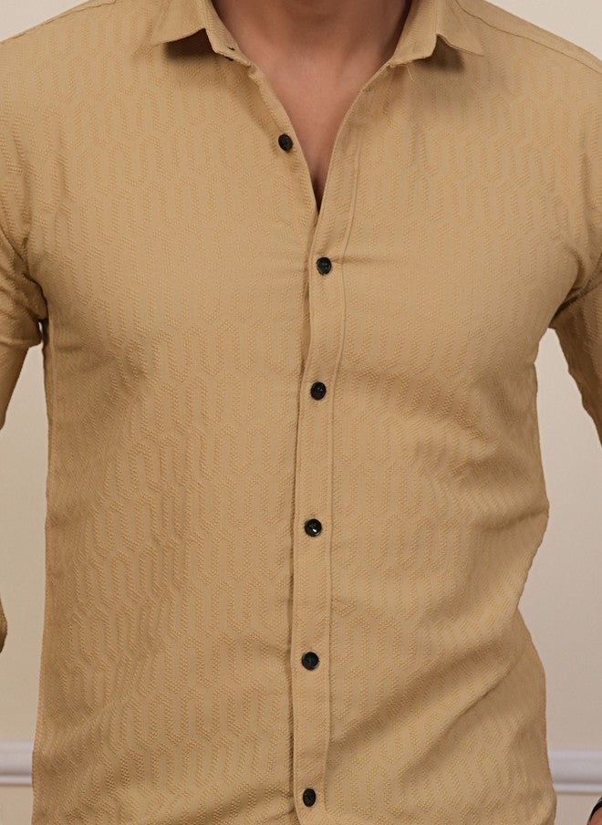 BADLAND Men Classic Casual Shirt - Gold-toned Textured Opaque - Image 2