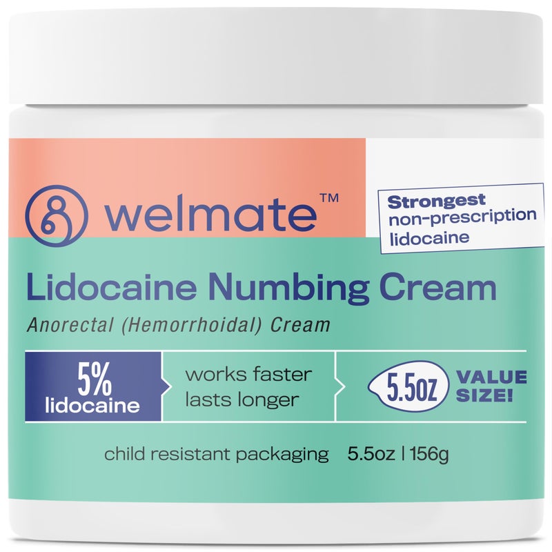 WELMATE | 5% Lidocaine | Numbing Cream Maximum Strength | Topical Anesthetic | Aches, Back Pain, Itching, Soreness, Burning, Tattoos, & Bruises | Unscented | Vegan | Child Resistant Packaging | 5.5 Oz - Image 1