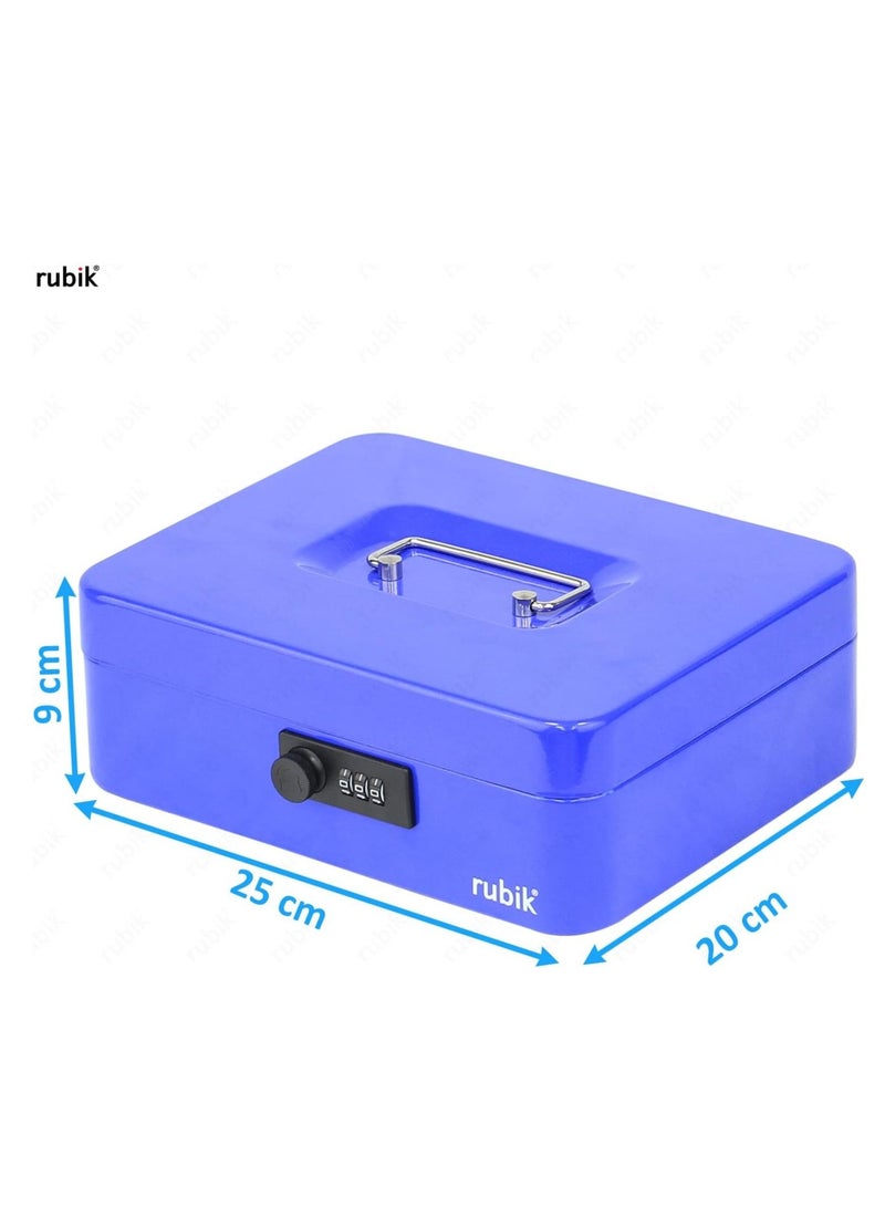 Rubik Large Cash Box with Tray and Combination Lock Portable Durable Register Money Box Safe for Bills Jewelry Receipts Coins (25x20x9cm) Blue - Image 4