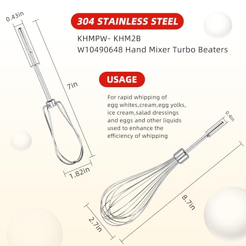 Fetechmate خلاط يدوي W10490648 مع مضارب توربو KHM2B (عبوة 2) وملحق خفاقة KHMPW من الفولاذ المقاوم للصدأ (عبوة 2) مناسب لخلاط المطبخ من سلسلة KHM من Fetechmate - Image 2