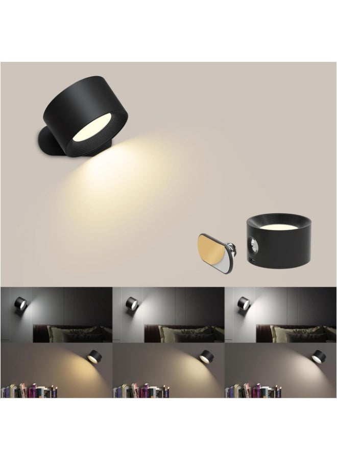 أضواء حائط LED، مصابيح حائط تعمل بالبطارية، أضواء مثبتة على الحائط بدون سلك مع 3 درجات حرارة للون و3 مستويات سطوع، كرة مغناطيسية 360°، منفذ شحن USB للقراءة والدراسة بجانب السرير - Image 1