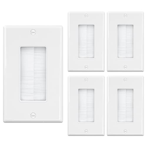 Iwillink Brush Wall Plate (5 Pack), Cable Pass Through Insert for Wires, Single Gang Cable Access Strap, Wall Socket for HDTV, Home Theater Systems White - Image 1