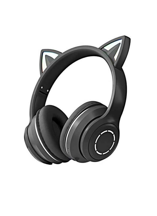 FlashHawk Bluetooth Over-Ear Headphone,RGB Cat-Ear Stereo Sound Headset,TF card/Wired/Wireless Mode-Black  - Image 1