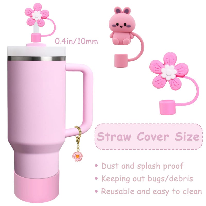 vikgle Stanley Cup Accessories Set,Including 2 Pcs 0.4in Straw Cover, 1 Silicone Spill-Proof Stopper Set of 3, 1 Cute Flower Handle Charm, 1 Silicone Boot Fits Stanley 40&30 Oz Tumbler (Lavender Pink) - Image 2