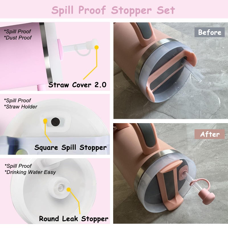 vikgle Stanley Cup Accessories Set,Including 2 Pcs 0.4in Straw Cover, 1 Silicone Spill-Proof Stopper Set of 3, 1 Cute Flower Handle Charm, 1 Silicone Boot Fits Stanley 40&30 Oz Tumbler (Lavender Pink) - Image 5