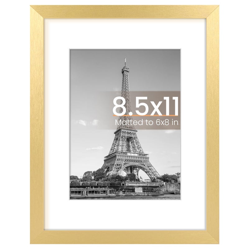 upsimples 85 By 11 Picture Frame Display Pictures 6x8 with Mat or 85 x 11 Without Wall Hanging Photo Frames Gold 1 Pack