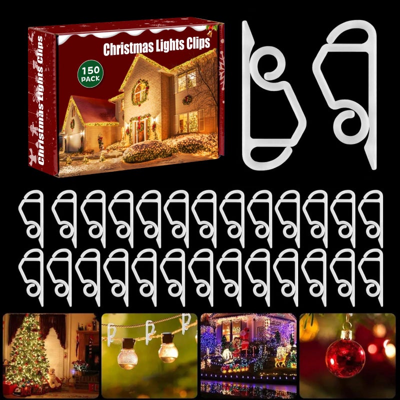 Yotako 150 Pcs Christmas Light Clips Gutter Clips for Hanging Outdoor Lights Christmas Light Hooks Weatherproof for Christmas Decoration