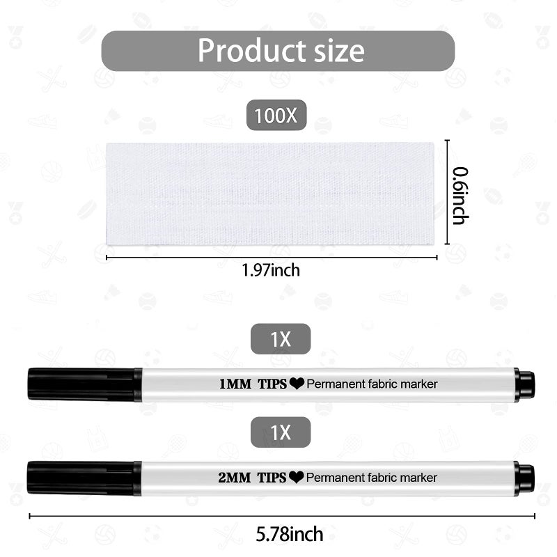 Tatuo 100 Pieces Writable Iron on Name Tags for Clothing, Personalized Name Fabric Labels Tags with 2 Pcs Permanent Marker for Nursing Home College Camp Day Care Uniforms - Image 2